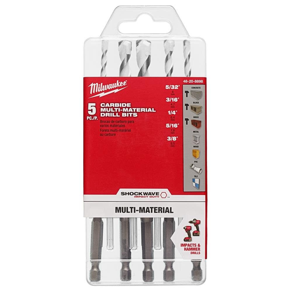 Milwaukee 5pc. SHOCKWAVE Carbide Multi-Material Drill Bits 48-20-8898 from Milwaukee