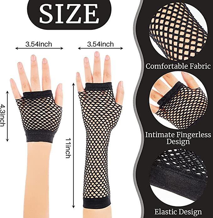 2 Pairs 80s Long and Short Black Fingerless Fishnet Gloves