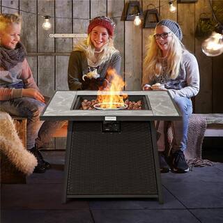 Costway 35 in. Propane Gas Fire Pit Table Patio PE Wicker Rattan wLava Rocks PVC Cover NP10262DK