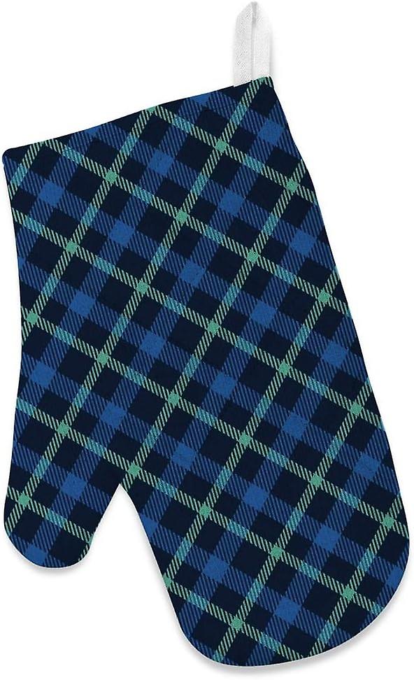 Kitchen Oven Mitts Glove Potholder Apron 3pcs Set Blue Green Tartan Plaid Non Slip Heat Resistant Mitts For Baking Cooking Bbq