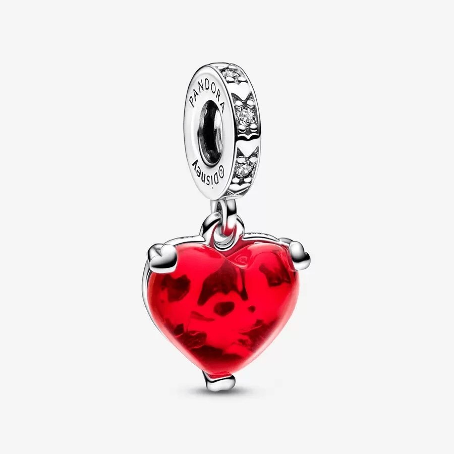 PANDORA  Disney Mickey & Minnie Mouse Kiss Red Murano Glass Dangle Charm