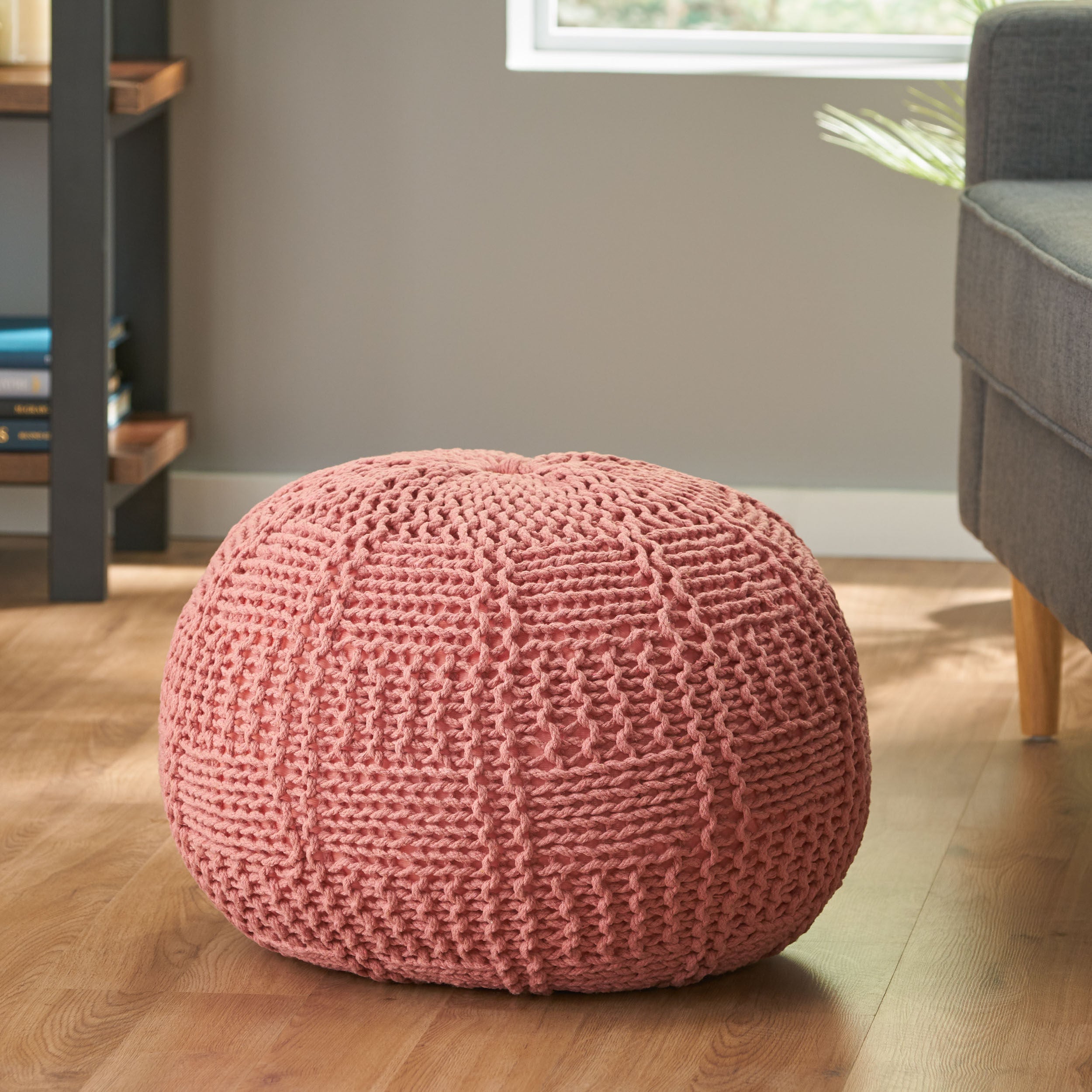 Sardis Modern Knitted Cotton Round Pouf