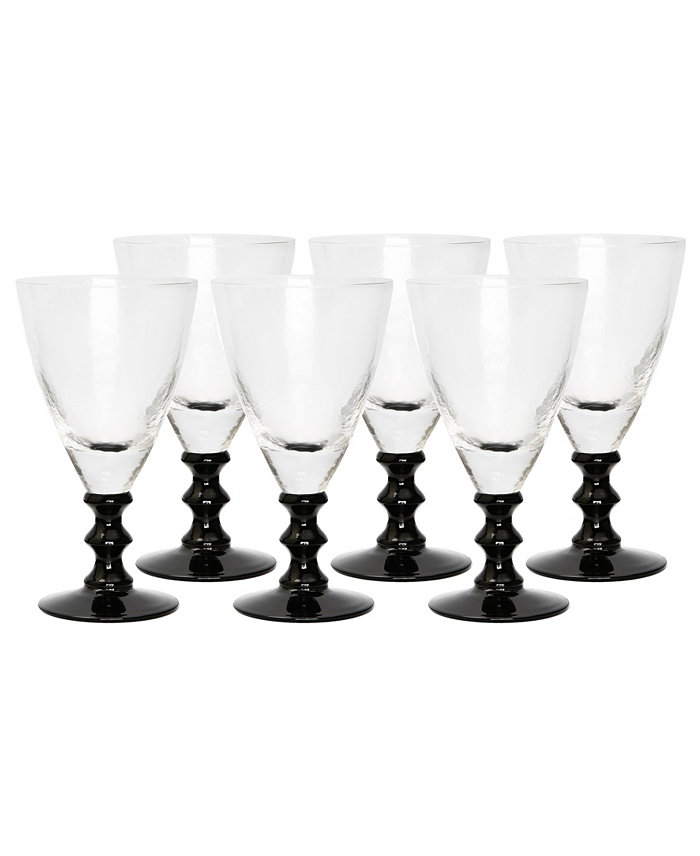 Classic Touch Black Stemmed Water Glasses Set of 6