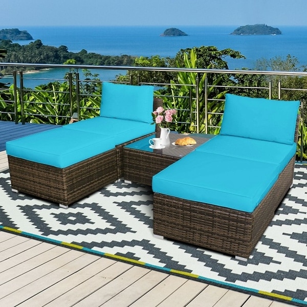 5 Pieces Wicker Lounge Chair Set with Washable Zippered Cushions