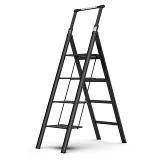 5 ft. 4-Step Aluminium Retractable Handgrip Folding Step Stool Ladder with Anti-Slip Wide Pedal Yea-LKD0-XYP