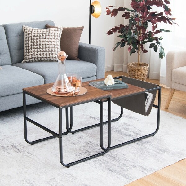 Set of 2 Nesting Coffee Table with Magazine Holder