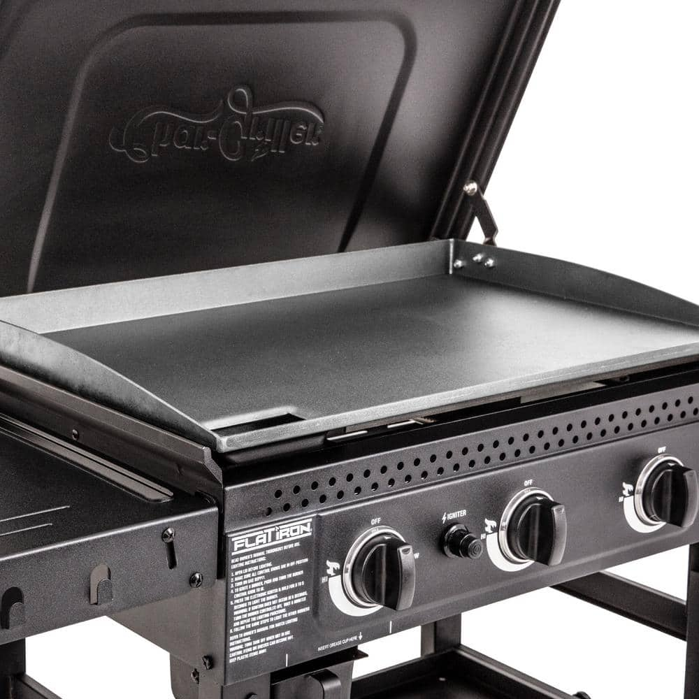 CharGriller Flat Iron 3Burner Outdoor Griddle Gas Grill with Lid in Black