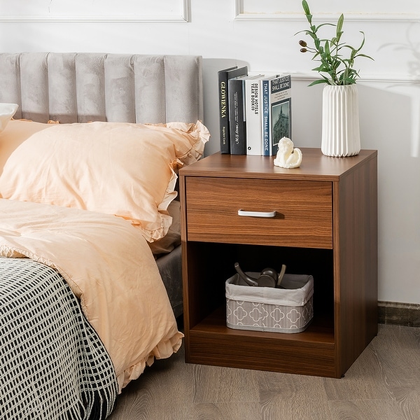 Costway Nightstand with Drawer Storage Cabinet Modern Beside End Table