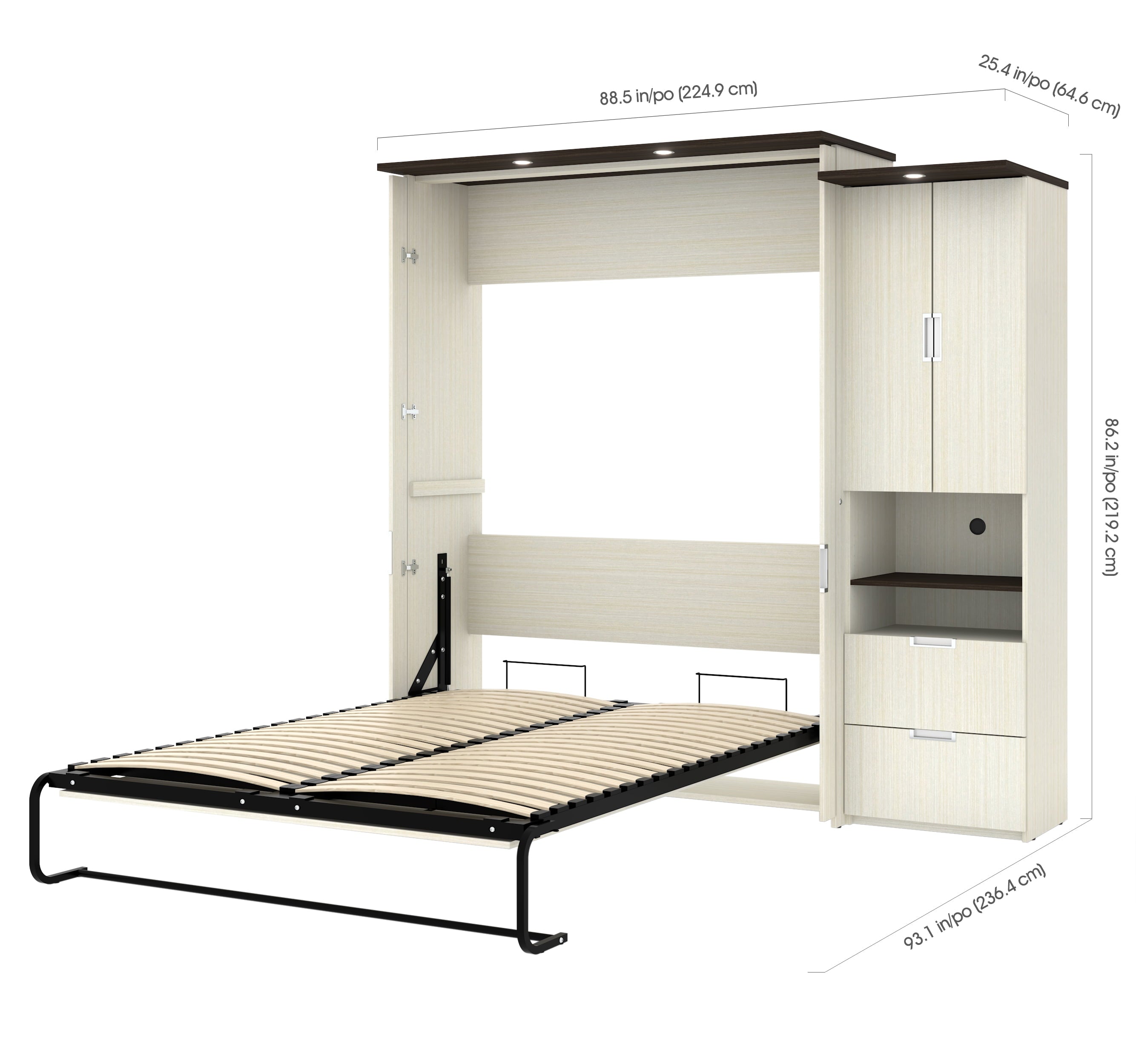 Bestar Lumina 2-Pieces Queen Wall Bed with Desk and Storage Unit in White Chocolate & Dark Chocolate