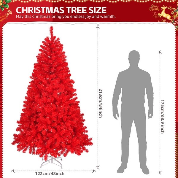 6 Ft/7 Ft Prelit Red Artificial Christmas Tree with LED Lights