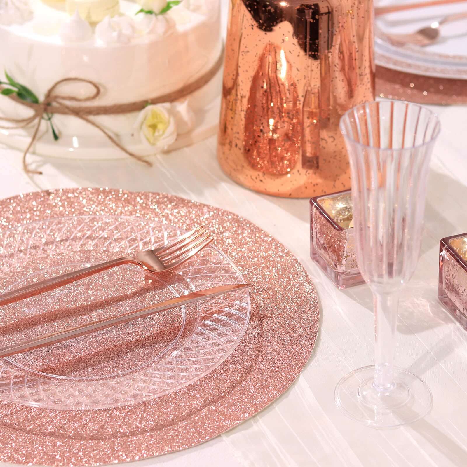 6 Pack Rose Gold Sparkle Placemats, Non Slip Decorative Round Glitter Table Mat