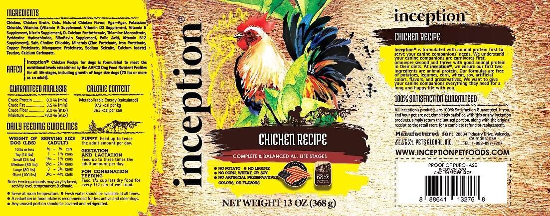 Inception Chicken Recipe Canned Dog Food， 13-oz， case of 12