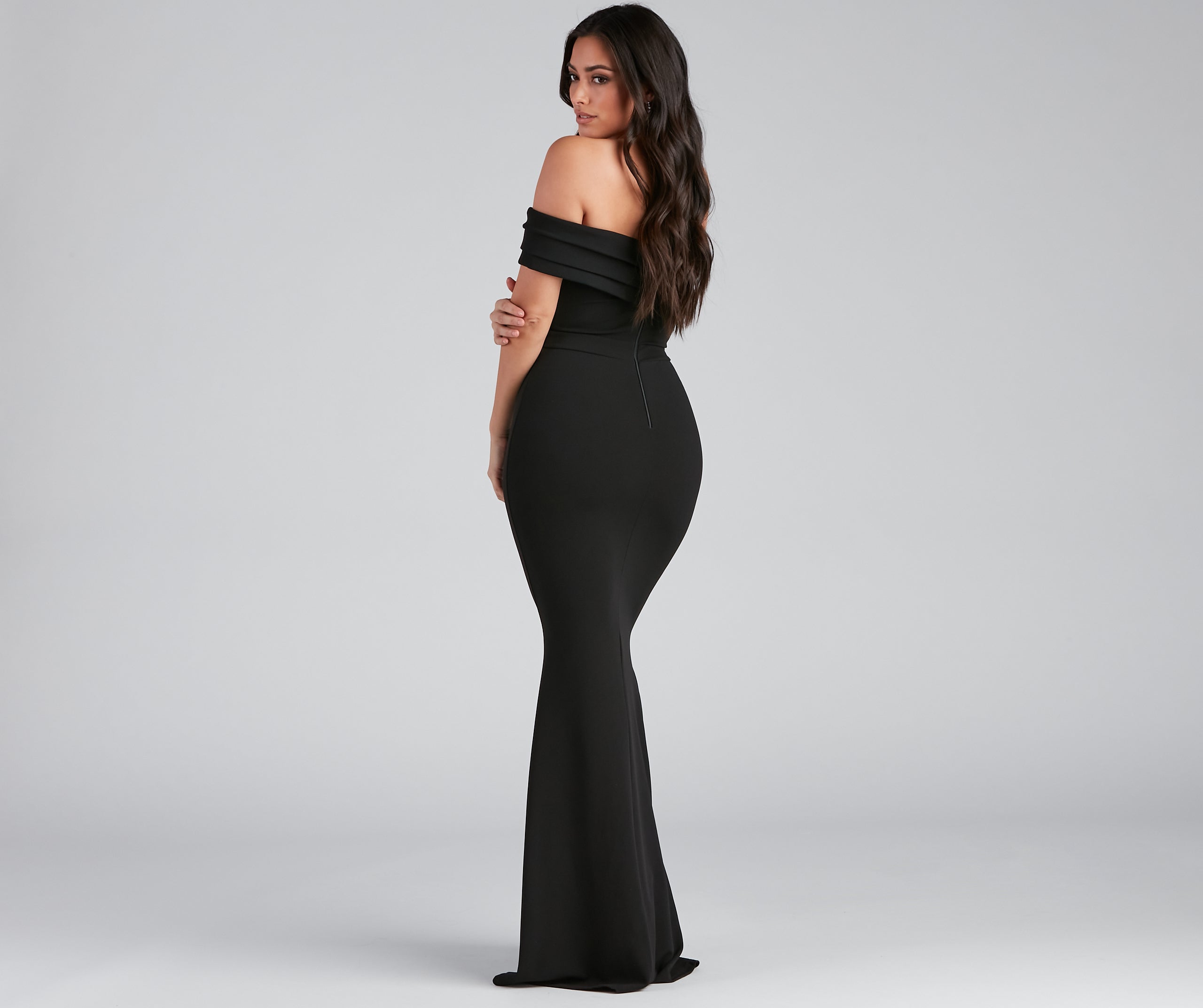 Olivia Formal Off The Shoulder Crepe Dress