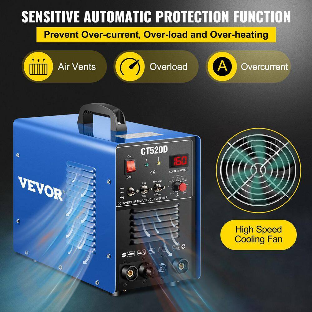 VEVOR 3 in 1 TIGMMACUT Welder 200 Amp Arc Welding Machine 110220-Volt Plasma Cutter CT520D 50 Amp with Clamp Cable CT520DSHYDHJ00000V4