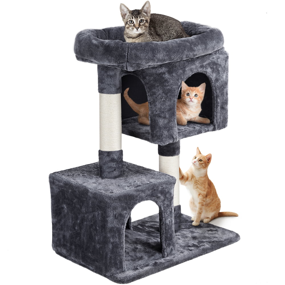 Easyfashion 33.5" Small Cat Tree Tower with 2 Condos, Dark Gray