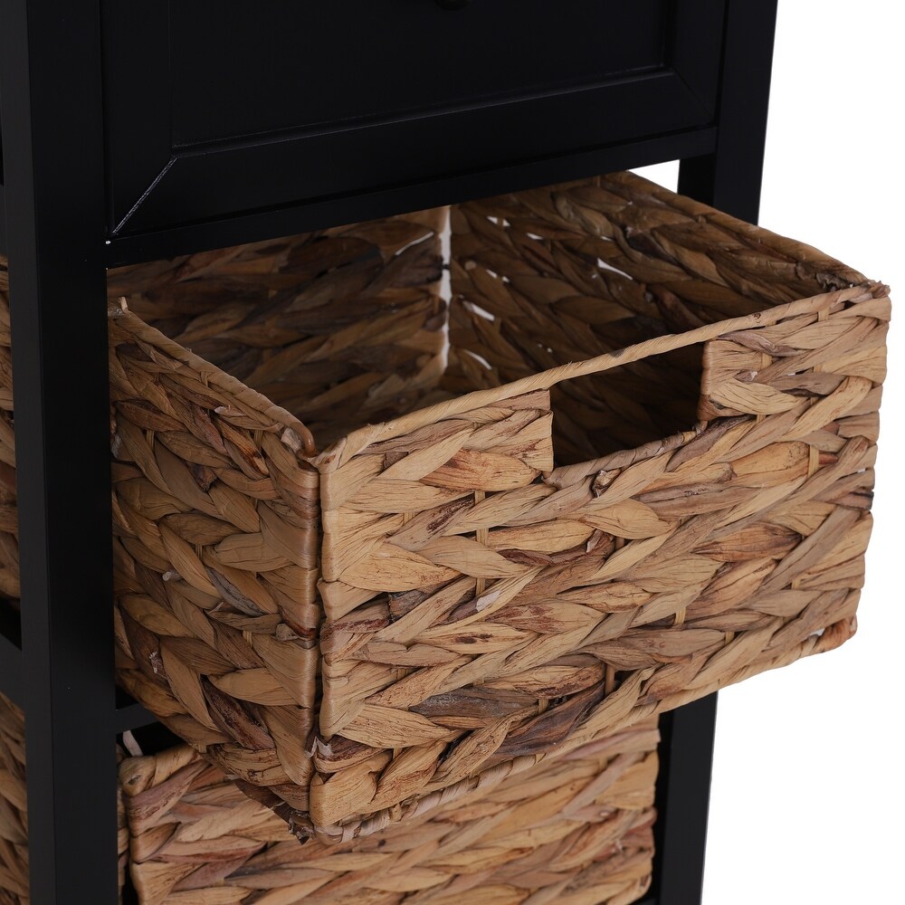 Sophia   William Side Table Decorative Storage Cabinet with Removable Water Hyacinth Woven Baskets