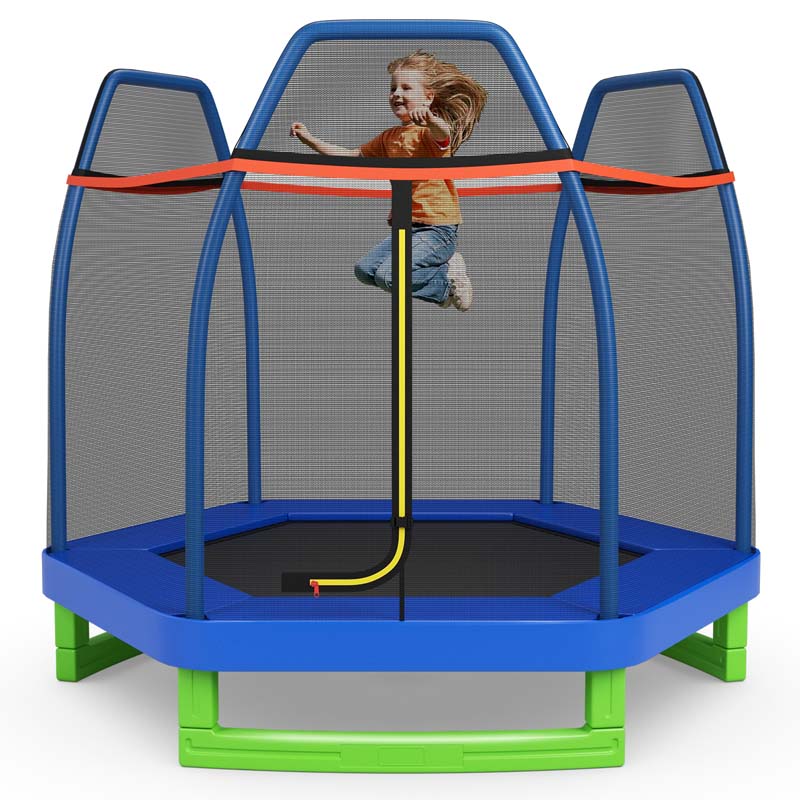 7 FT ASTM Certified Kids Trampoline Recreational Bounce Jumper with Safety Enclosure Net