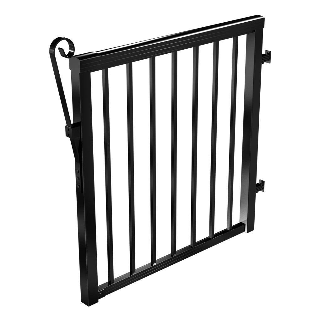 Peak Aluminum Railing 42 in. x 40 in. Black Aluminum Deck Railing Picket Gate 50161