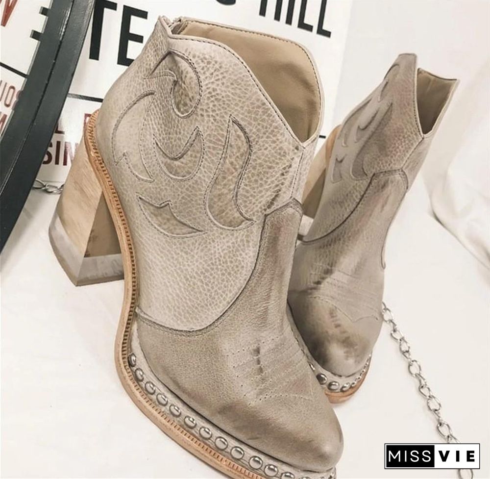 Pure Color Thick High Heels Ankle Boots