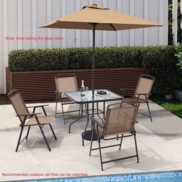 Crestlive Outdoor Dining Bistro Table with Square Glass Top and Umbrella Hole