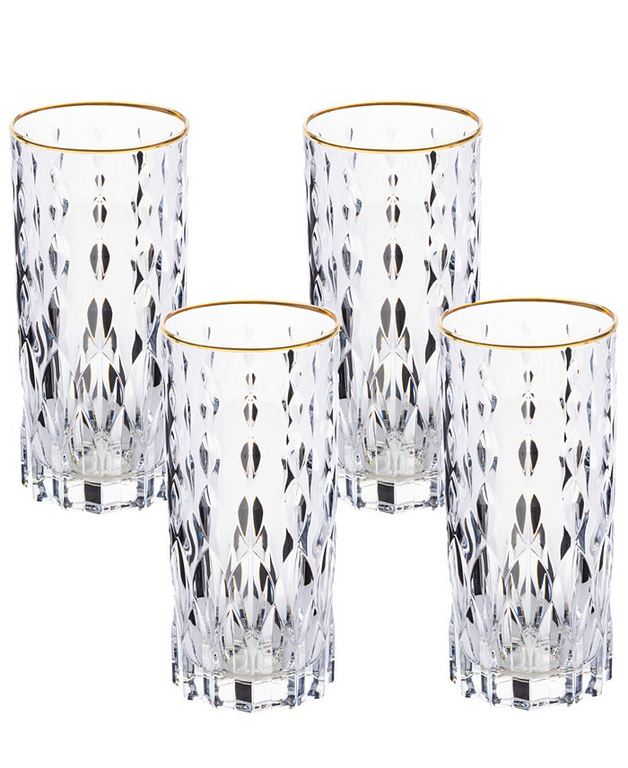 Lorren Home Trends Marilyn Gold-Tone High Ball Tumblers Set of 4