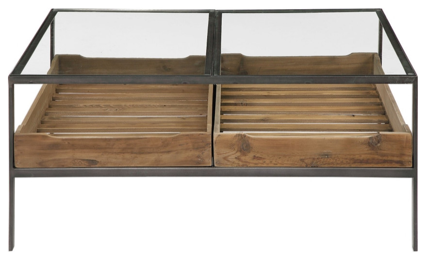 Uttermost Silas 40 x 18 quotCoffee Table  Reclaimed Pine and Aged Steel   Industrial   Coffee Tables   by GwG Outlet  Houzz