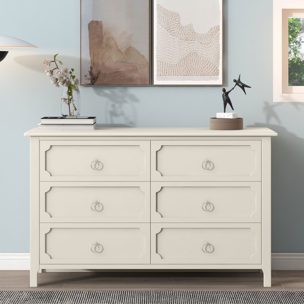 Gewnee Milky White Rubber Wooden Dresser Six Large Drawers   Modern   Accent Chests And Cabinets   by GEWNEE INC  Houzz