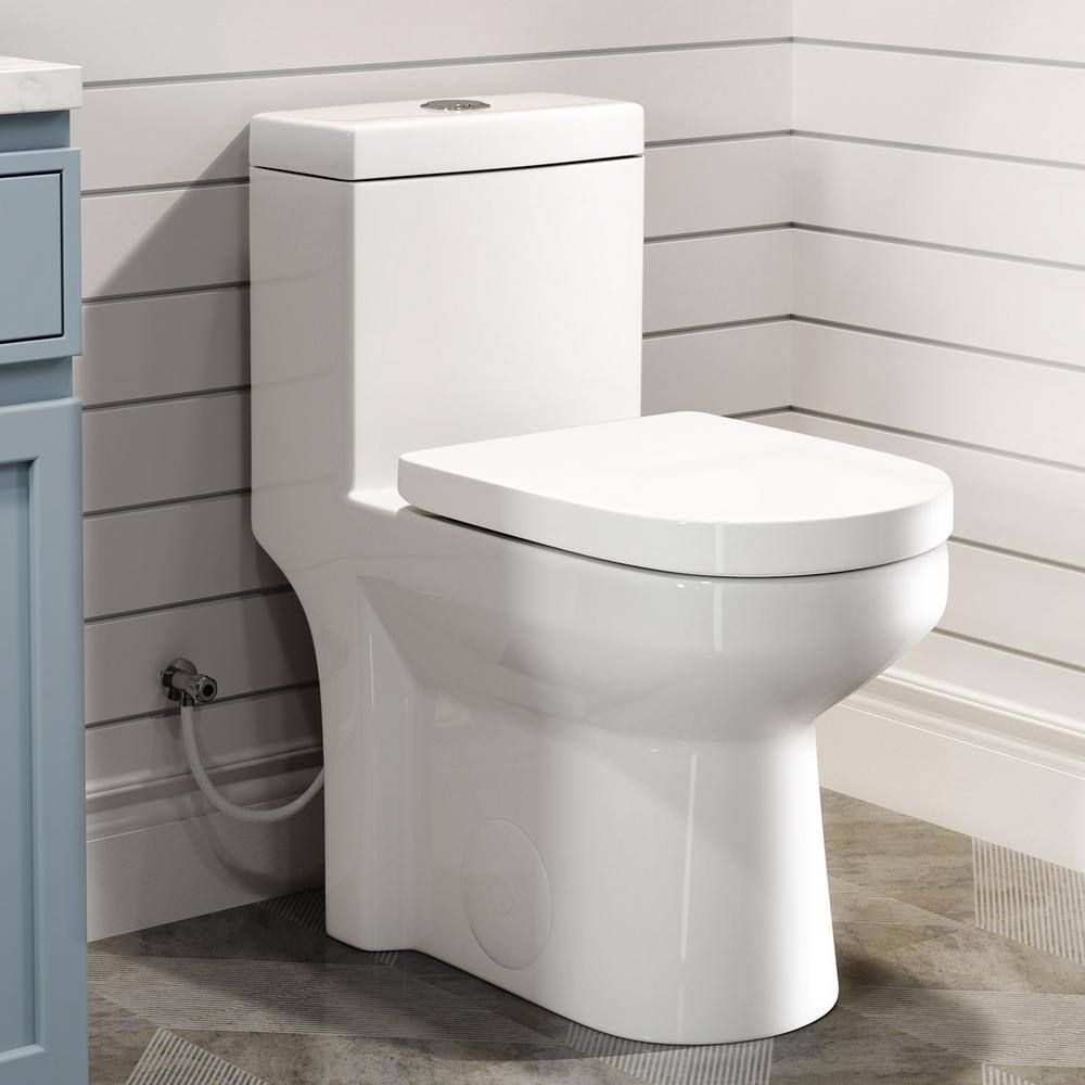 Hanikes One-Piece 1.11.6 GPF Dual Flush Round Toilet in White Soft Close Seat Included AR03N