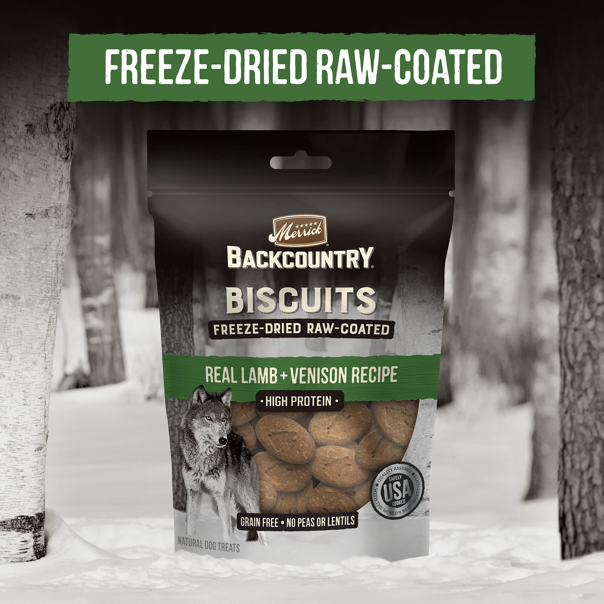 Merrick Backcountry Freeze-Dried Raw Coated Biscuit Lamb + Venison Recipe Dog Treats， 10 oz.