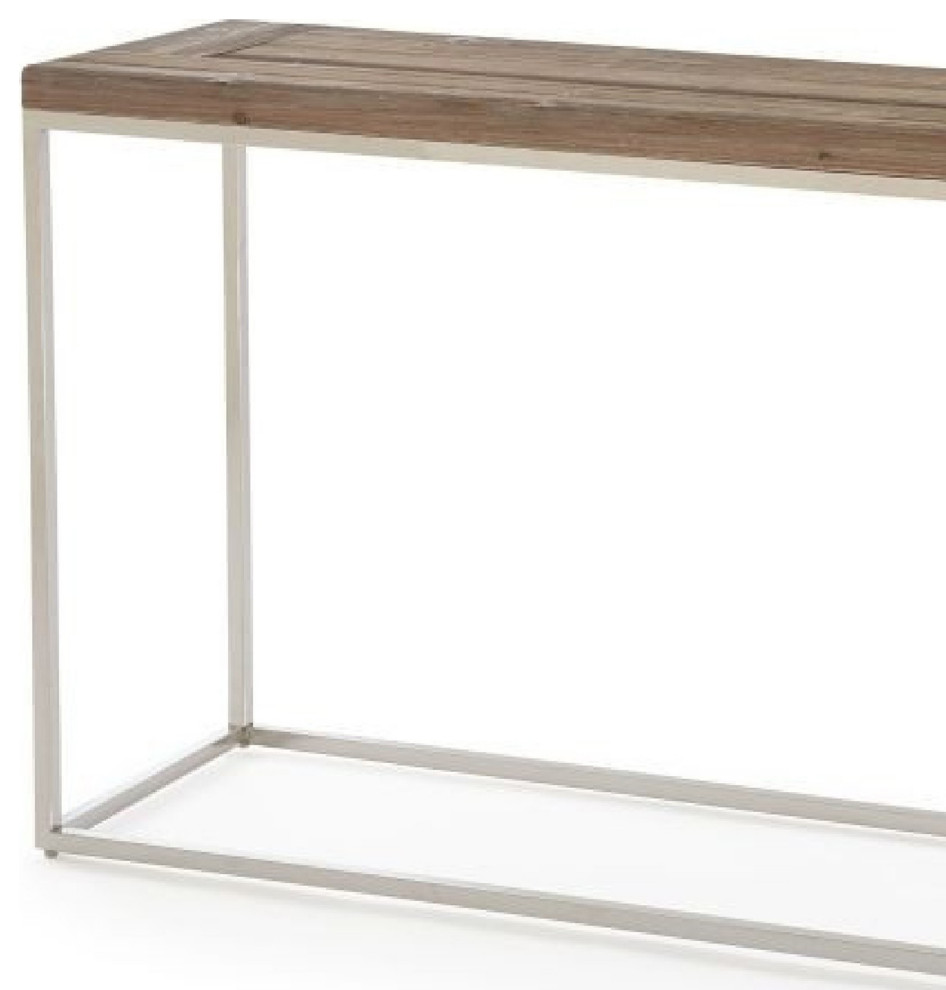 Benzara BM274760 Console Sideboard Table With Wood Top  Chrome Steel leg  Brown   Contemporary   Console Tables   by Uber Bazaar  Houzz