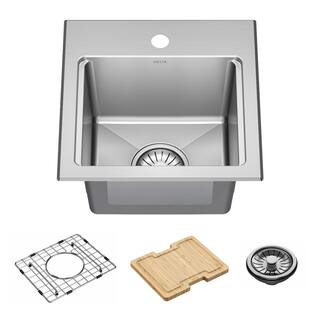 Delta Emery 18-Gauge Stainless Steel 15 in. 1-Hole Dual Mount Bar Sink with Accessories 95A9335-15S-SS-2A