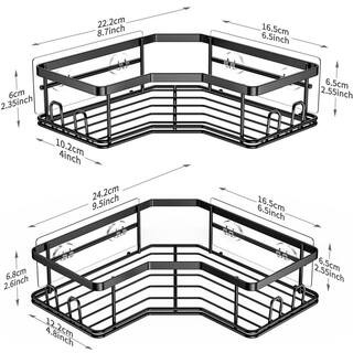Cubilan Wall Mount Adhesive Stainless Steel Corner Shower Caddy Organizer Shelf with 8 hooks in Matte Black 2-Pack HD-36P