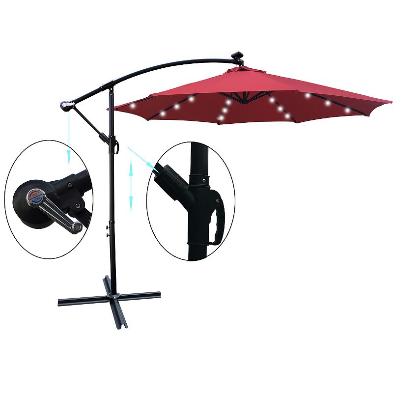 F.C Design 10 ft Outdoor Patio Umbrella with Solar Powered LED Lights， Crank， Cross Base - 8 Ribs for Garden， Deck， Swimming Pool