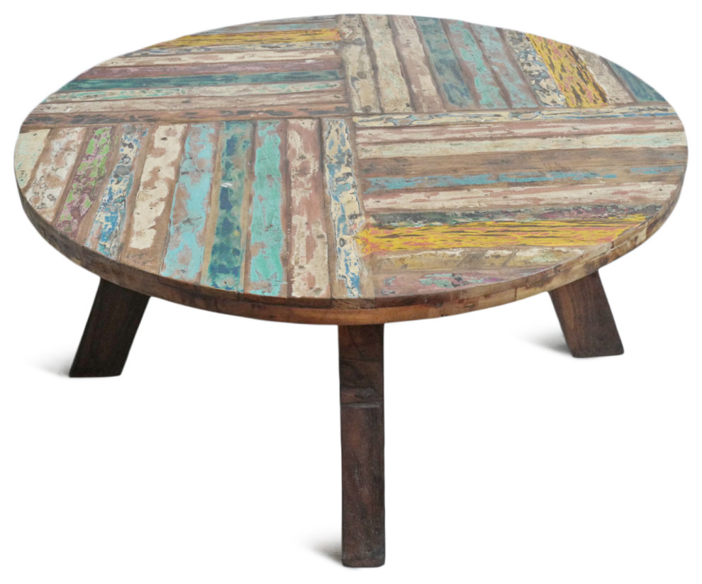 Reclaimed Round Boat Wood Coffee Table 1   Farmhouse   Coffee Tables   by Design Mix Furniture  Houzz