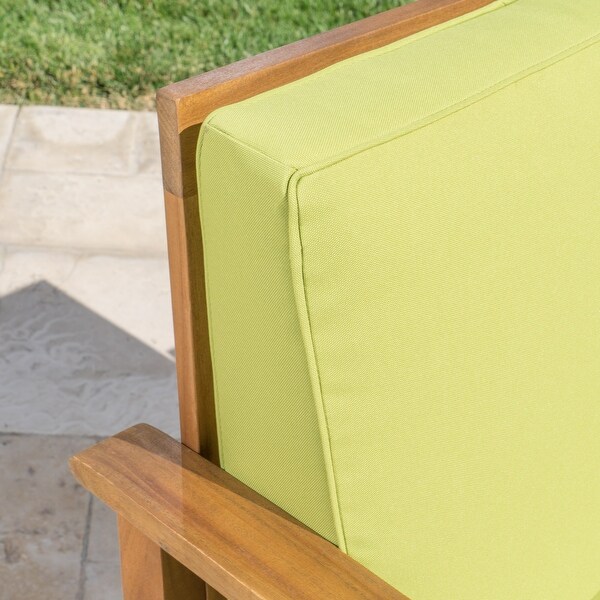 Zavier Outdoor Acacia Wood Club Chairs With Cushion， Teak Finish， Green