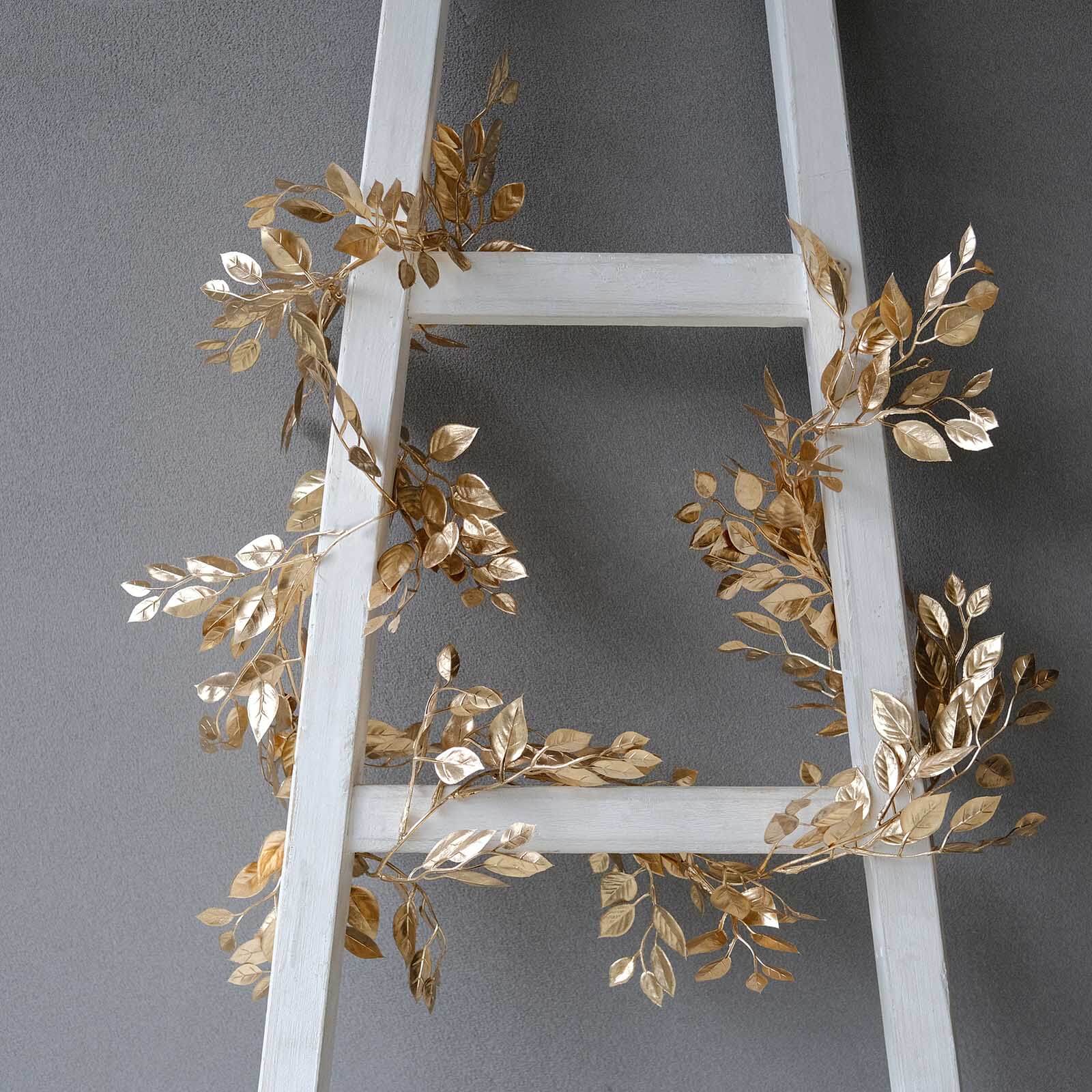 Metallic Gold Magnolia Leaf Table Garland, DIY Craft Hanging Vine Wreath - 6ft