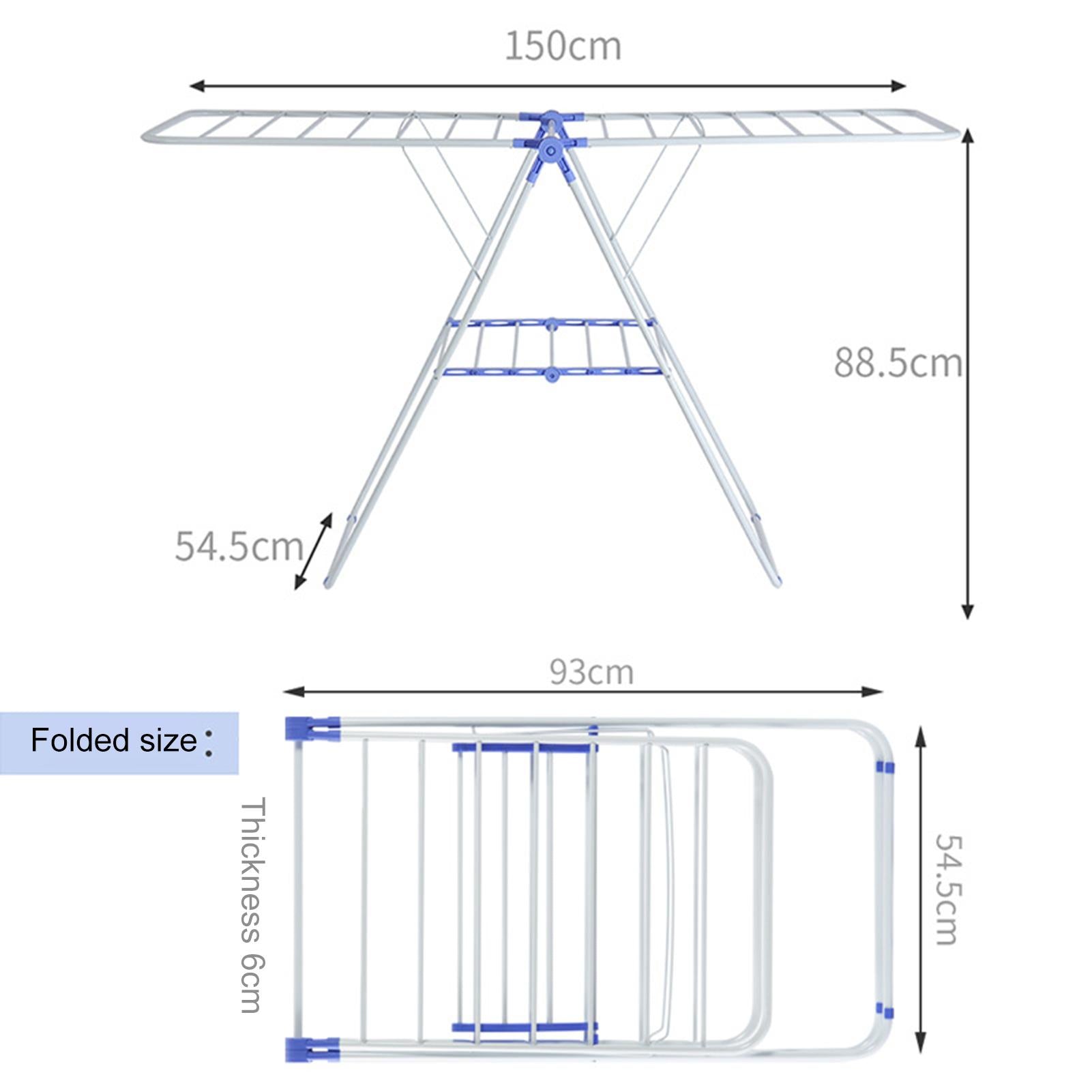 Delaman Foldable Clothes Drying Rack Metal Space-Saving Laundry Clothes Dryer Hanger Heavy Duty 2-Level Stable Indoor Airer, White & Blue