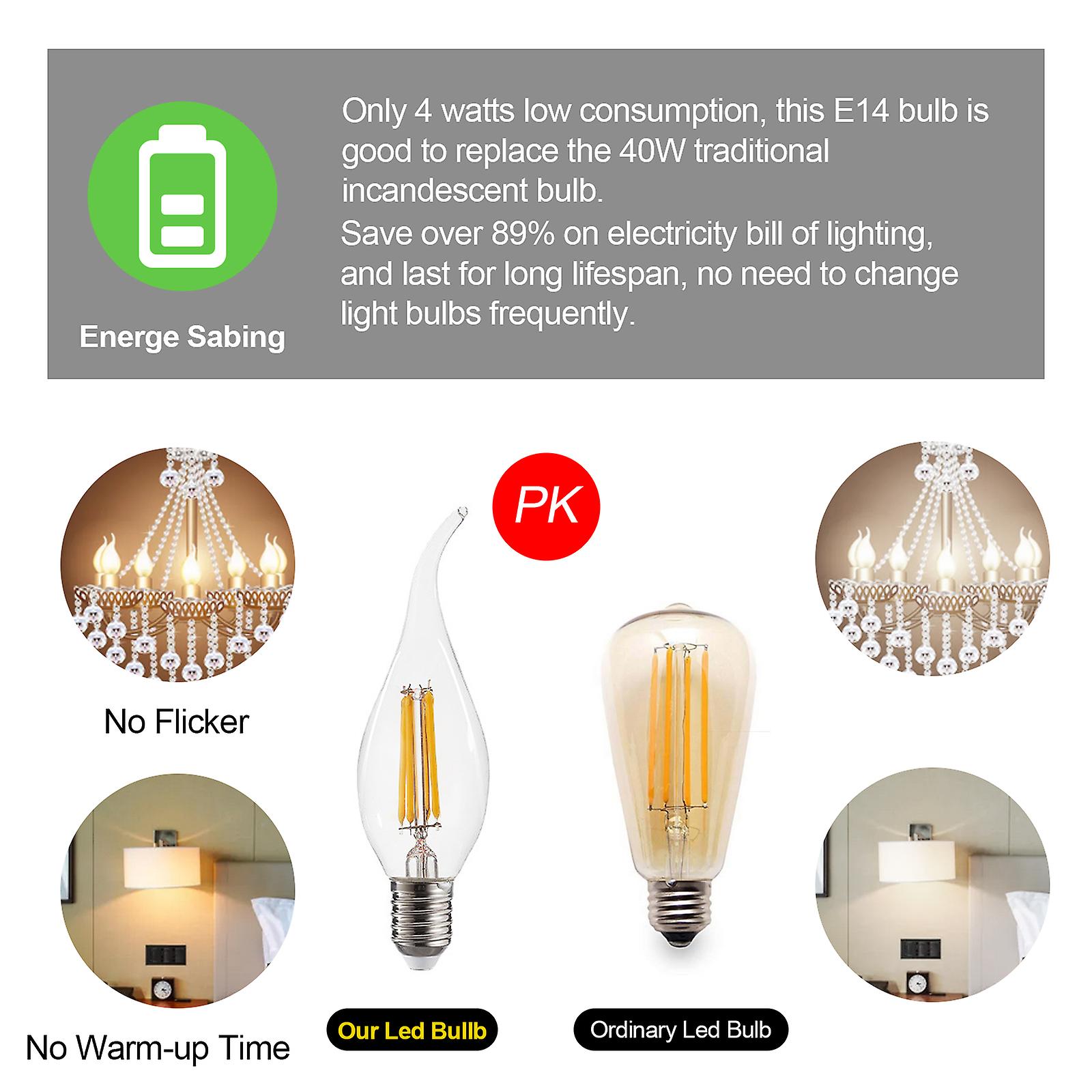 4w Led Light Bulb E14 Led Bulbs Warm White 2700k Vintage Style Led Lamp 40w Equivalent， 9 Packs No.242030