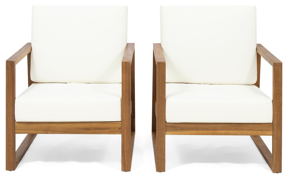 Mavis Outdoor Acacia Wood Club Chair With Cushions  Set of 2   Transitional   Outdoor Lounge Chairs   by GDFStudio  Houzz