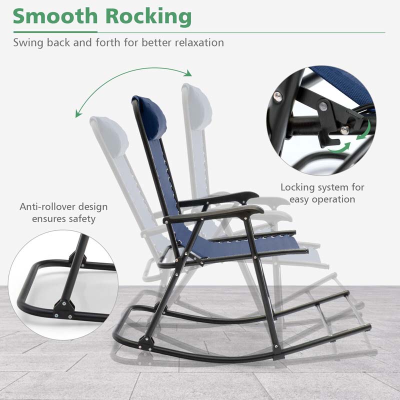 Lightweight Folding Rocking Chair with Footrest, Outdoor Patio Sun Chair Lawn Beach Camping Chair