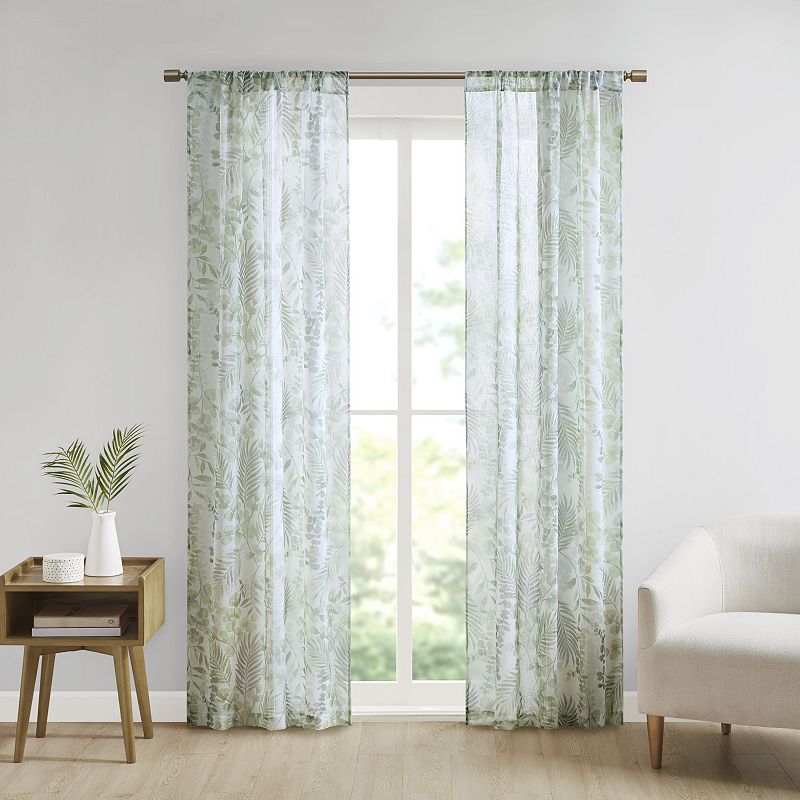 Madison Park Tulia Botanical Printed Texture Sheer 2-Pack Rod Pocket Window Curtain Panels