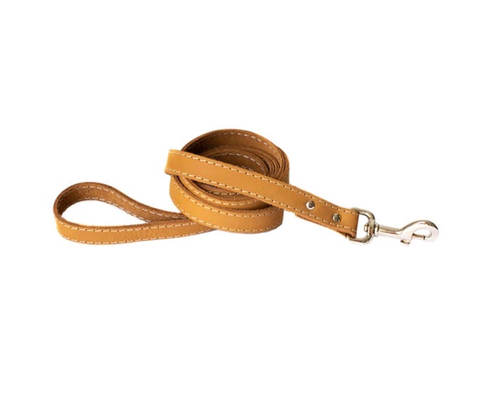 Euro Dog Soft Leather Dog Leash， Beige - LT