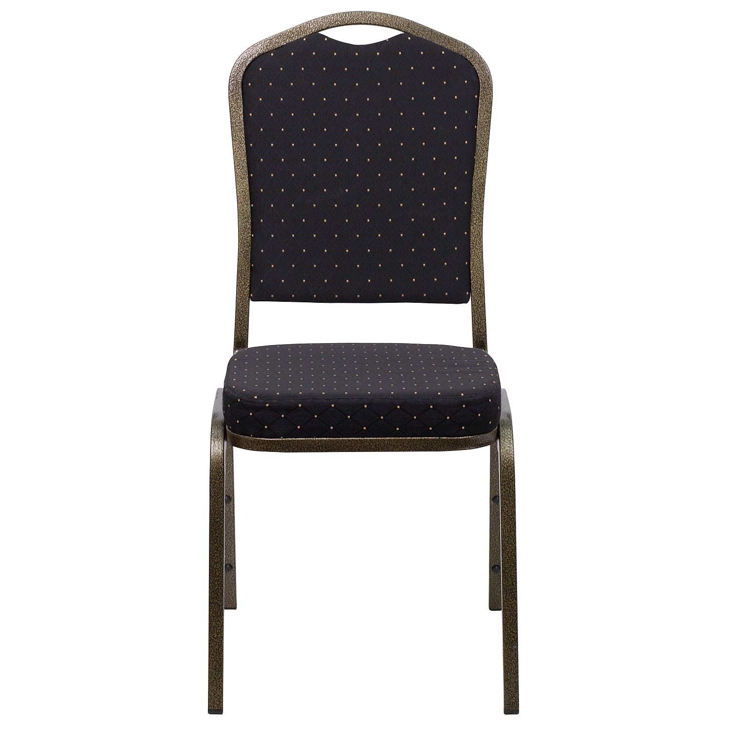 Flash Furniture 4 Pack HERCULES Series Crown Back Stacking Banquet Chair in Black Patterned Fabric - Gold Vein Frame