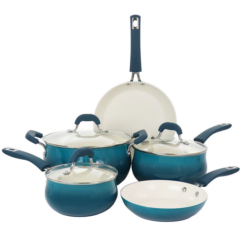 Oster Cocina Corbett 8 Piece Nonstick Aluminum Cookware Set in Teal