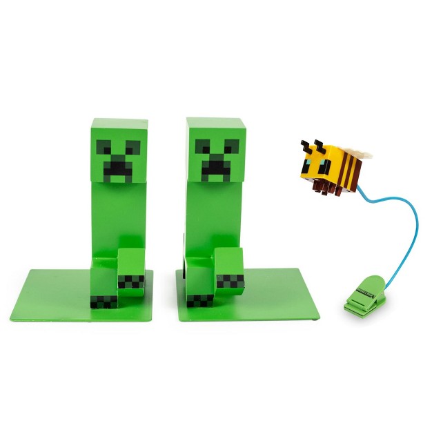 Minecraft 3 piece Reader Bundle Bee Reading Light amp Creeper Bookends