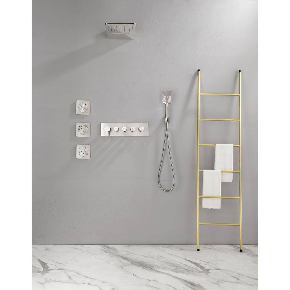 Lukvuzo Wall Mounted Waterfall Rain Shower System in Brushed Nickel with 3 Body Sprays and Handheld Shower HDSA11FS023