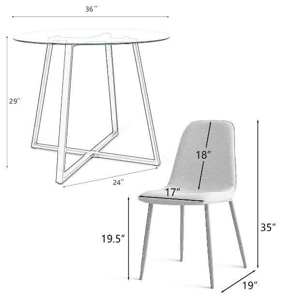 5 piece Small Round Glass Dining Table Set For 4 home Kitchen Round Table With Glass Tabletop And 4 Upholstered Armless Chairs the Pop Maison