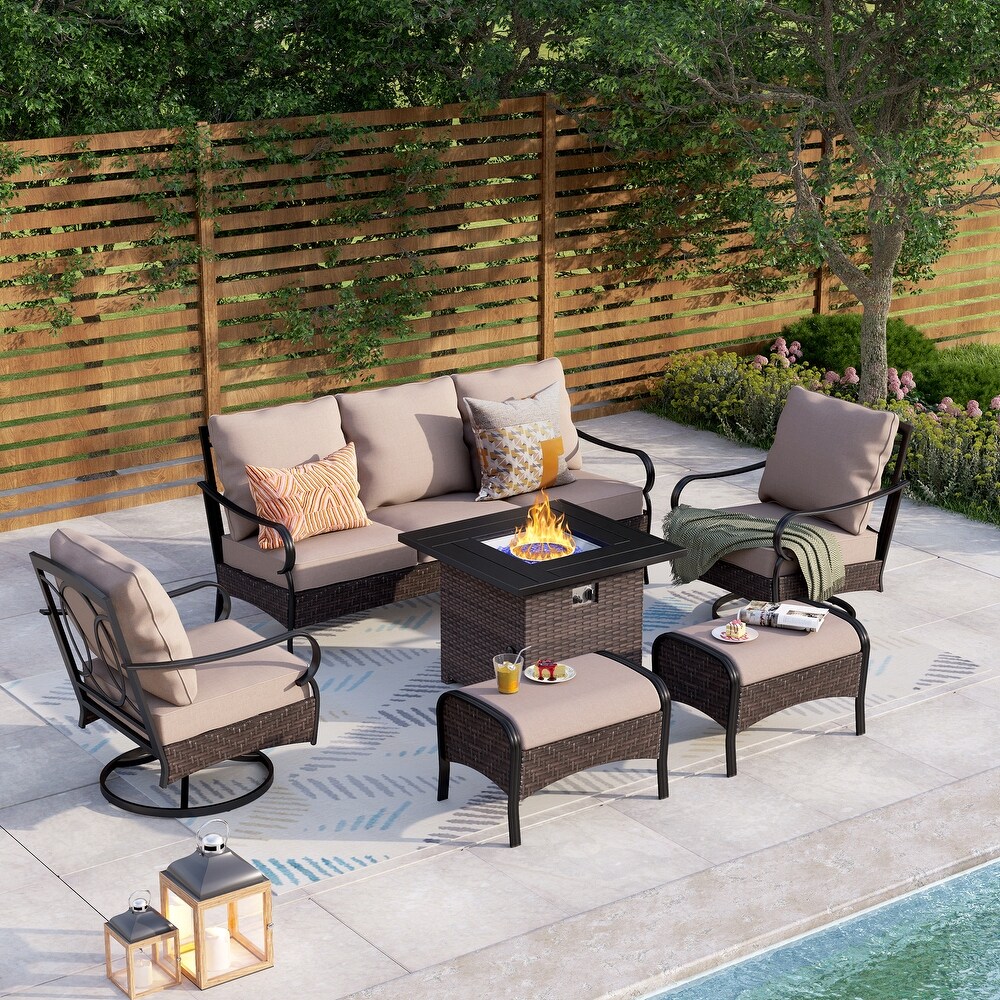 Wicker Patio Conversation Set with Gas Fire Pit Table