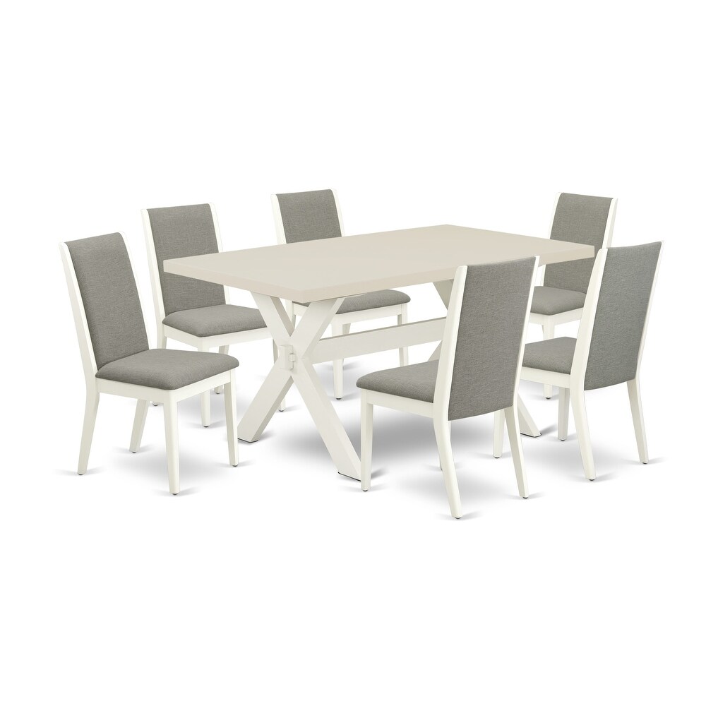 East West Furniture Dining Table Set  a Kitchen Table and Shitake Linen Fabric Parson Chairs  Off White(Pieces Options)