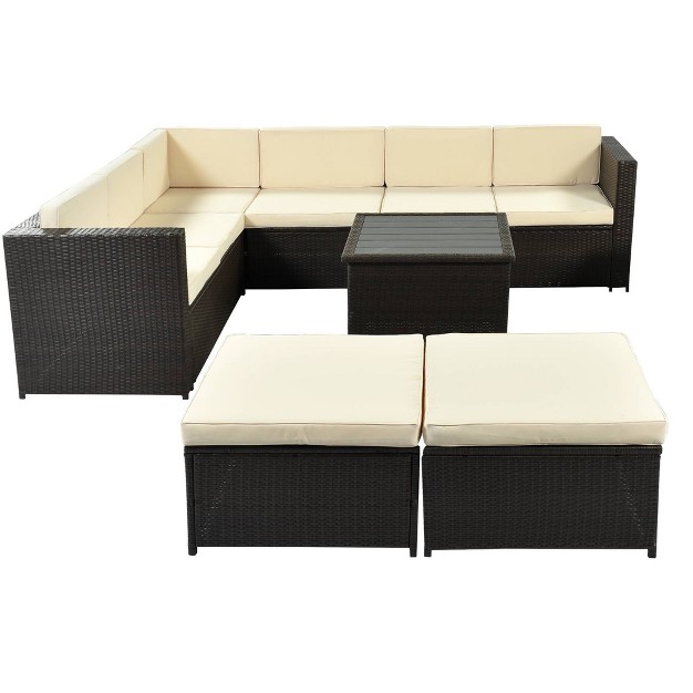 9pc Wicker Patio Sectional Seating Set With Cushions Beige Godeer